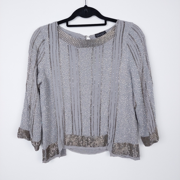 Topshop Tops - Topshop Silver Grey Beaded Top Size 8